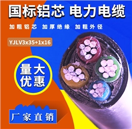 厂家直销 国标铝电缆 YJLV3x35+1x16 足米足量